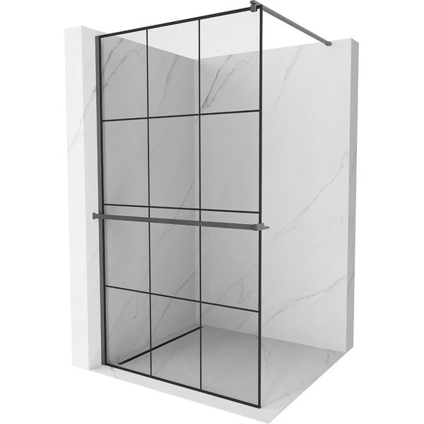 Mexen Kioto+ Parete Doccia Con Mensola Walk-In 100 X 200 Cm, Griglia Nera, Grigio Canna Di Fucile Spazzolato - 800-100-121-66-77-image