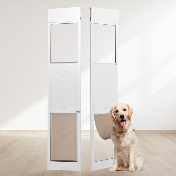 Porta Scorrevole In Vetro Per Cani Vevor, 1927-2049 Mm, Regolabile In Altezza, In Vetro Temperato Con Telaio In Alluminio E Struttura A Cerniera Per Cani Di Grossa Taglia-image