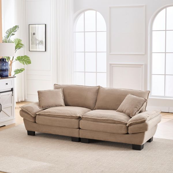 Lvhom Divano Doppio Con Cuscini, Divano A 2 Posti Con Sedute Profonde, Divano Imbottito Poltrona Imbottita Chaise Longue Lounge Sofa, Per Soggiorno, Kaki-image