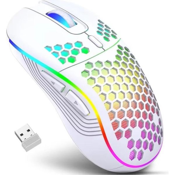 Inf Mouse Wireless 2.4G Ricaricabile Con Illuminazione - Dpi Regolabile, Ergonomico Bianco-image