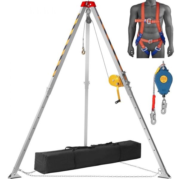 Set Di Treppiedi 1200 Lbs Treppiedi Con Verricello Con Gambe Da 7' E Cavo Da 98' - Treppiedi Di Soccorso Per Spazi Confinati 32,8' - Imbracatura Anticaduta - Borsa Di Stoccaggio Per Spazi Confinati Convenzionali.-image