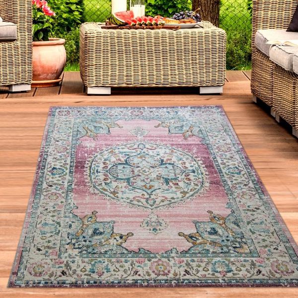 Tappeto Orientale Da Esterno Tappeto Da Salotto Ornamentale In Rosa Dimensioni - 200 X 290 Cm-image