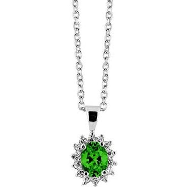 New Bling 9NB 0158 Collana In Argento Con Ciondolo - Rosetta - Zirconi Ovali - Lunghezza 40 + 5 Cm - Argento / Verde-image