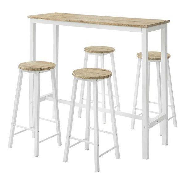 Sobuy OGT22-WN Set Da Tavolo + 4 Sgabelli Da Bar Set Da Tavolo Da Bar Bistrot + 4 Sgabelli Da Bar Con Poggiapiedi Tavolo Da Bar Tavolo Da Bar Da Cucina-image