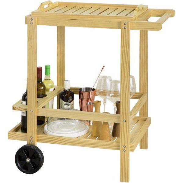 Sobuy FKW95-WN Carrello Da Cucina Su Ruote | 2 Ruote | Portabottiglie | Bambù-image