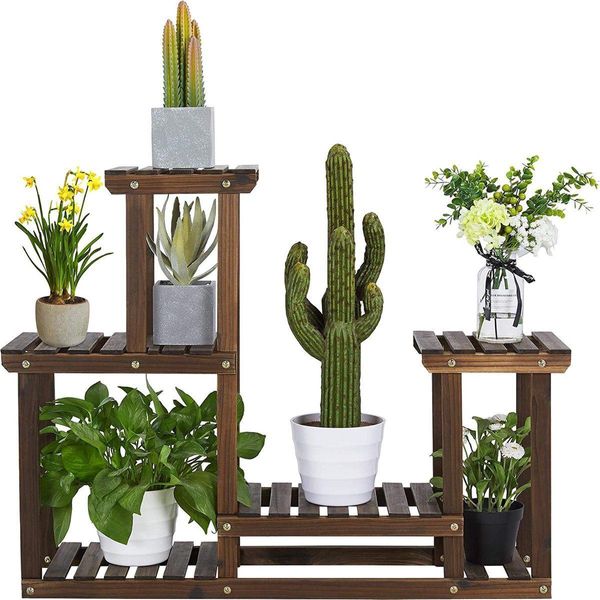 Porta Piante In Legno Yaheetech, Porta Fiori Con 4 Livelli, Porta Fiori, Giardino, Scala Per Piante, Multilivello, Per Balcone Interno, Soggiorno,-image