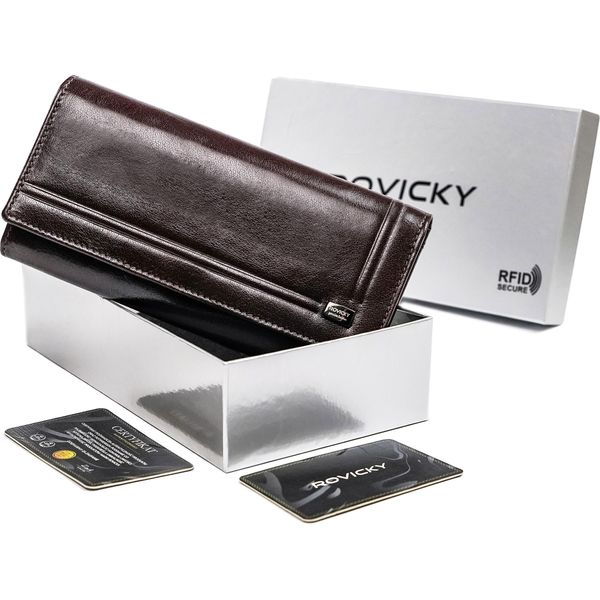 Rovicky | Portacarte Da Donna, In Pelle, Con Protezione Rfid, Marrone, 18,5X9,5 Cm-image