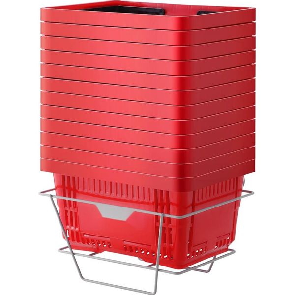 Cestino Portatile Per La Spesa - 12 Pezzi - 24L - Con Maniglia E Supporto - Versatile - Ideale Per La Spesa - Rosso-image