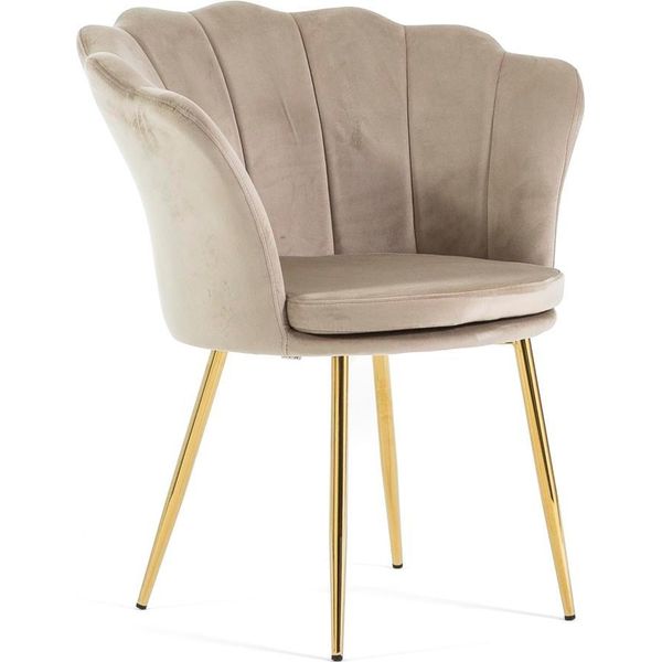 Sedia In Velluto Shelly A Forma Di Conchiglia Con Seduta Imbottita E Gambe In Metallo Dorato, Design Elegante E Raffinato - Beige/Oro-image