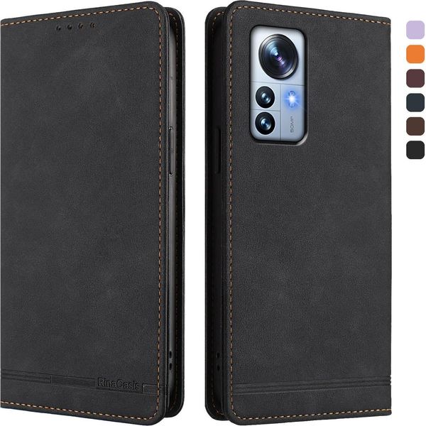 Custodia Per Xiaomi 12 Pro / 12S Pro, Retro Custodia Flip In Finto Cuoio Con Supporto E Slot Per Carte Nero-image