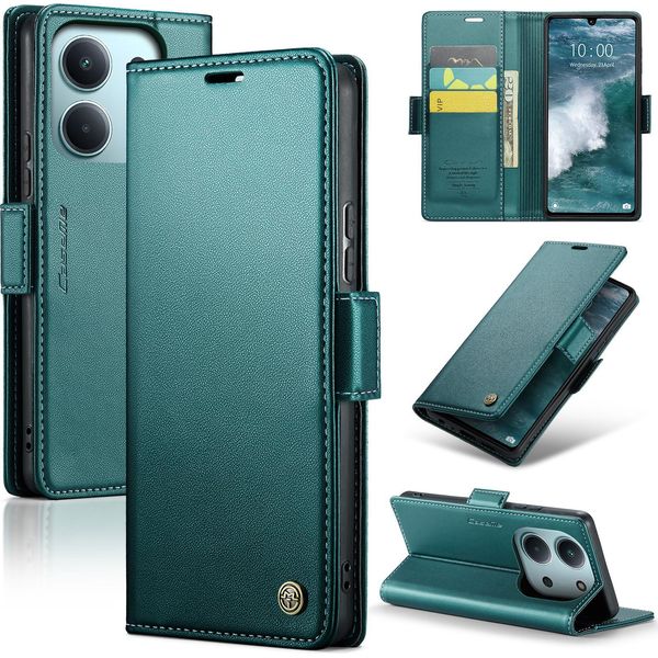 Custodia In Pelle Per Xiaomi Redmi 15C 5G/4G Custodia Protettiva Porta Carte Portafoglio Con Funzione Stand Verde-image