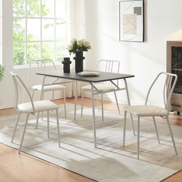 Set Da Pranzo 'Omso' Tavolo Da Pranzo Da 5 Pezzi Con 4 Sedie 110 X 70 Cm Piano Rettangolare Grigio/Bianco-image