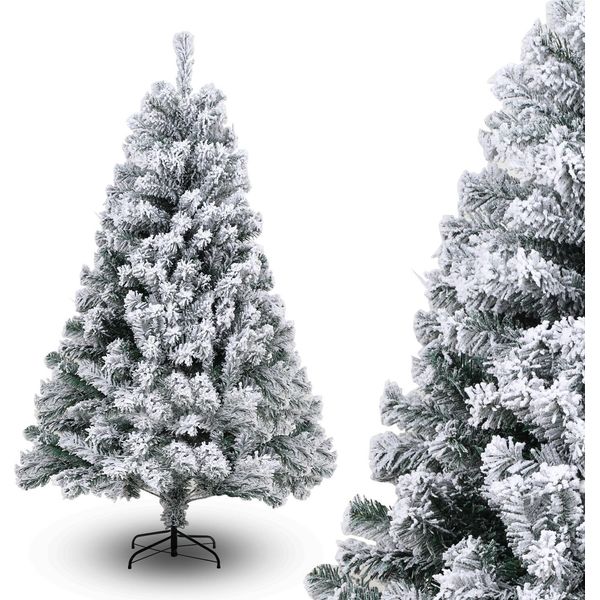 Jayseuw 150Cm Albero Di Natale Artificiale Con Neve, Inclusa Base In Metallo Con 550 Punte Aghi In Pvc, Albero Di Natale In Pvc, Bianco-image