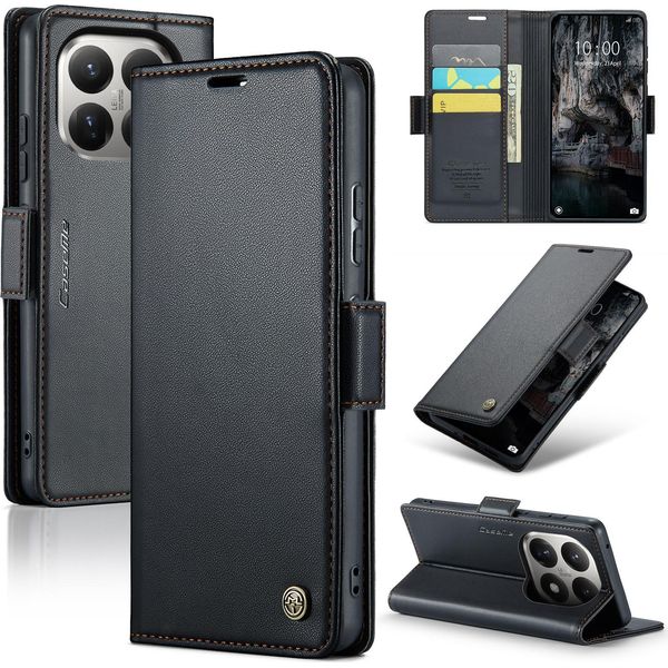 Custodia In Pelle Per Xiaomi 15T Portafoglio Porta Carte Custodia Protettiva Con Funzione Stand Nero-image