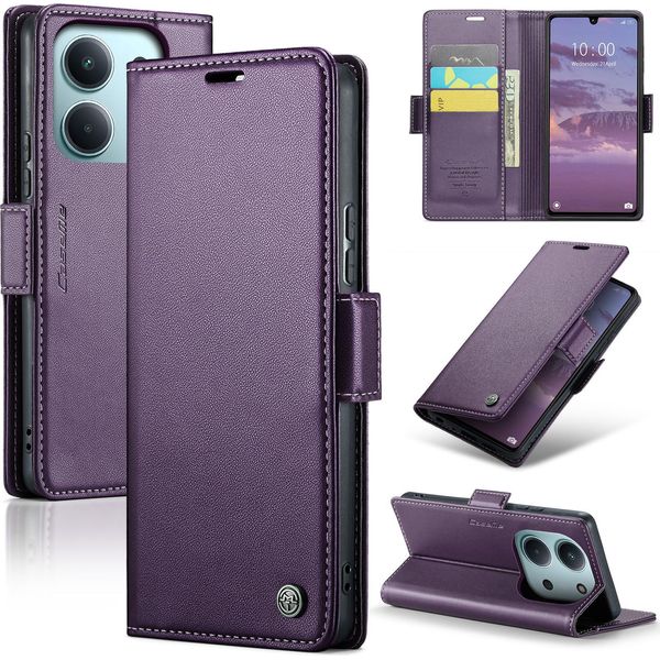 Custodia In Pelle Per Xiaomi Redmi 15C 5G/4G Custodia A Portafoglio Con Carta Protettiva E Supporto Viola-image