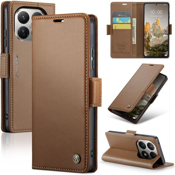 Custodia In Pelle Per Xiaomi 15T Portafoglio Porta Carte Custodia Protettiva Con Funzione Stand Marrone-image