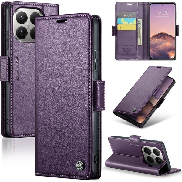 Custodia In Pelle Per Xiaomi 15T Pro Portafoglio Custodia Porta Carte Custodia Protettiva Con Funzione Stand Viola-image