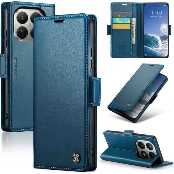Custodia In Pelle Per Xiaomi 15T Portafoglio Porta Carte Custodia Protettiva Con Funzione Stand Blu-image