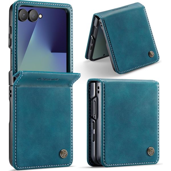 Custodia Per Telefono Cellulare Per Samsung Galaxy Z Flip 7 Flip Cover Custodia In Pelle Blu-image
