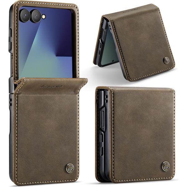 Custodia Per Cellulare Per Samsung Galaxy Z Flip 7 Flip Cover In Pelle Marrone-image