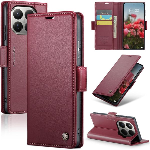 Custodia In Pelle Per Xiaomi 15T Pro Portafoglio Custodia Porta Carte Custodia Protettiva Con Funzione Stand Rosso-image