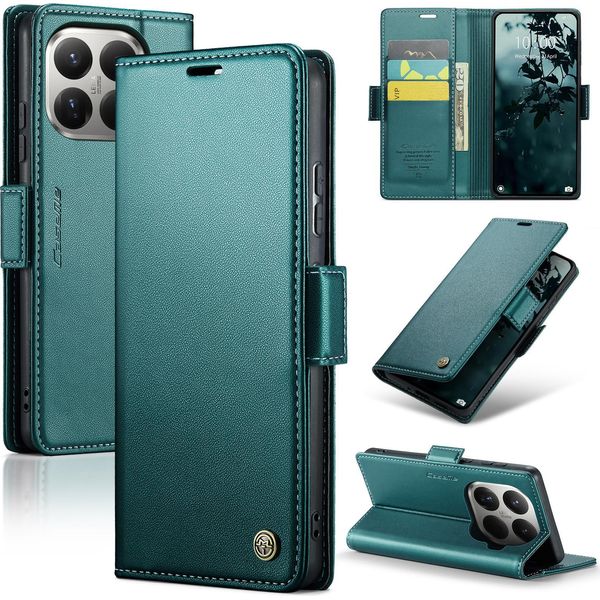Custodia In Pelle Per Xiaomi 15T Pro Portafoglio Custodia Porta Carte Custodia Protettiva Con Funzione Stand Verde-image