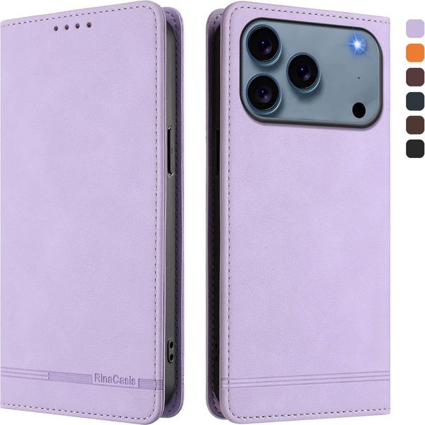 Custodia Per Iphone 17 Pro Max, Custodia Retro In Finto Cuoio Con Supporto E Slot Per Carte Di Credito Viola-image