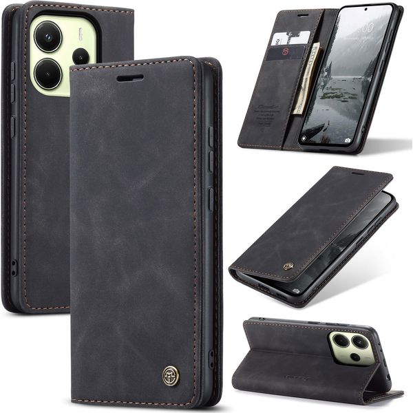 Custodia Per Xiaomi Redmi Note 14 4G Retro Custodia In Finto Cuoio Con Funzione Di Stand Cover Protettiva Nero-image
