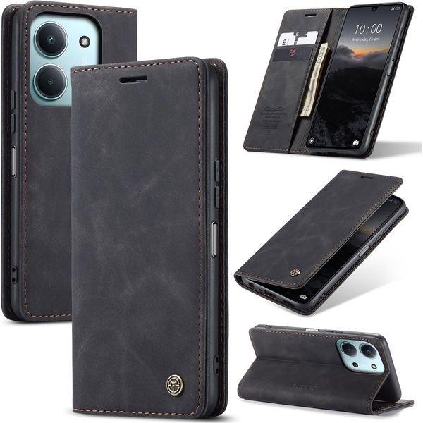 Custodia Per Xiaomi Redmi 15C 5G/4G Retro Custodia In Finto Cuoio Con Funzione Di Stand Cover Protettiva Nero-image