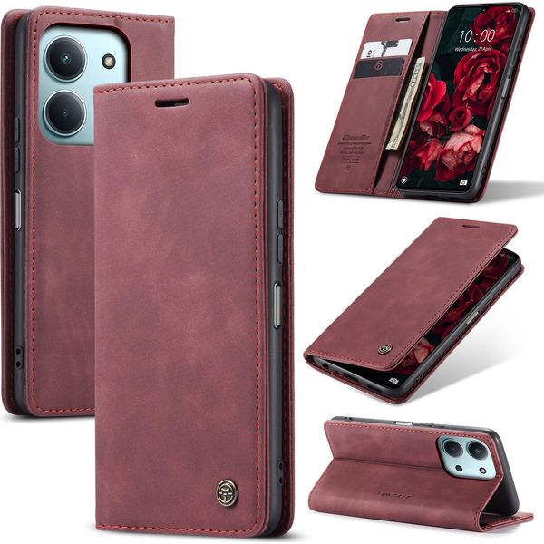 Custodia Per Xiaomi Redmi 15C 5G/4G Custodia Retrò In Finto Cuoio Con Funzione Di Stand Cover Protettiva Rossa-image