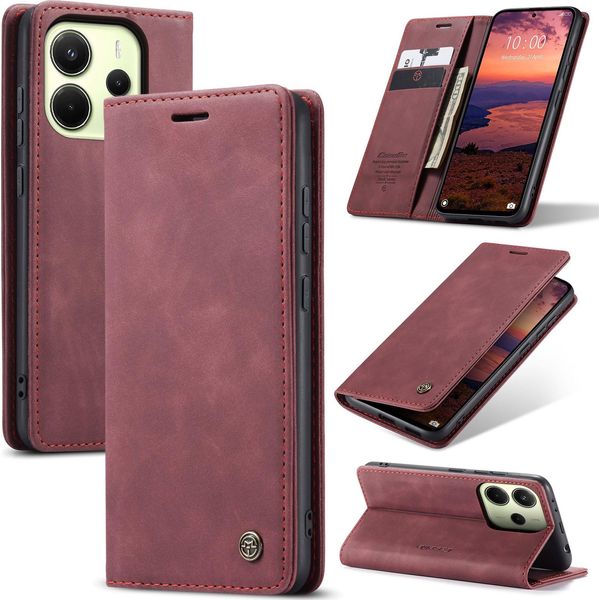 Custodia Per Xiaomi Redmi Note 14 4G Custodia Retrò In Finto Cuoio Con Funzione Di Stand Cover Protettiva Rosso-image