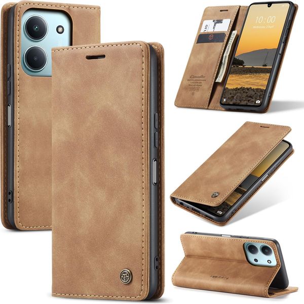 Custodia Per Xiaomi Redmi 15C 5G/4G Custodia Retrò In Finto Cuoio Con Funzione Stand Cover Protettiva Marrone-image
