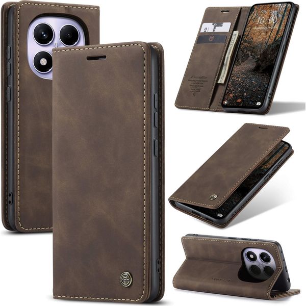 Custodia Per Xiaomi Redmi Note 14 Pro 4G Custodia In Finto Cuoio Retrò Con Funzione Di Stand Copertura Protettiva Caffè-image