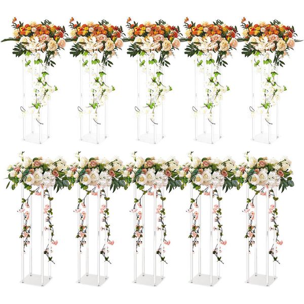 Set Di 10 Sgabelli Per Fiori Quadrato 20X20X60Cm Portafiori Tavolino In Acrilico Colonna Moderna Per Fiori Laminato Acrilico Sgabello Per Piante Supporto Per Piante Supporto In Metallo Per La Decorazione Di Bar Hotel Caffè-image