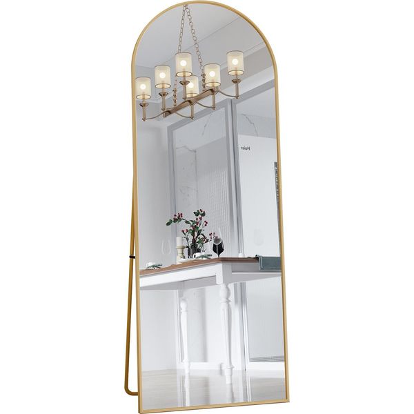 Specchio A Figura Intera 162 X 53 Cm, A Libera Installazione, Appeso O Appoggiato, Grande Specchio Da Pavimento Con Cornice In Lega Di Alluminio Dorata Per Soggiorno O Camera Da Letto, Oro-image