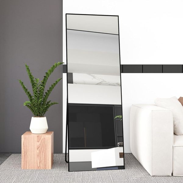 Specchio A Figura Intera 165 X 60 Cm, A Libera Installazione, Appeso O Appoggiato, Grande Specchio Da Pavimento Con Cornice In Lega Di Alluminio Nero Per Soggiorno O Camera Da Letto, Rettangolare-image