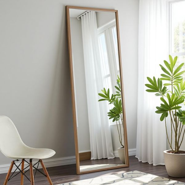 Specchio A Figura Intera 150X40 Cm, Rettangolare, Da Appoggio O Da Parete, Cornice In Alluminio, Ideale Per Bagni, Camere Da Letto, Corridoi E Disimpegni, Nero-image