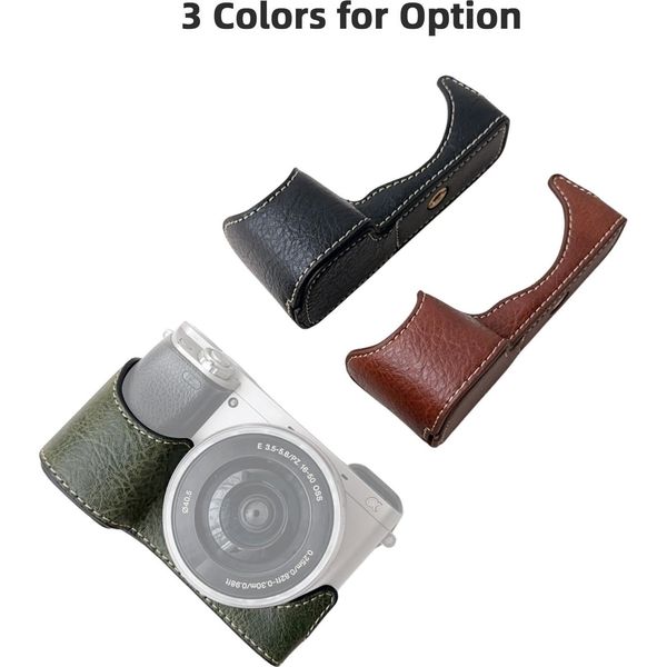 Custodia Per Fotocamera Digitale A6400/A6300/A6100/A6000, Custodia Protettiva In Antigraffio, Custodia In Pelle Per Fotocamera A6400/A6300/A6100/A6000 (Verde)-image