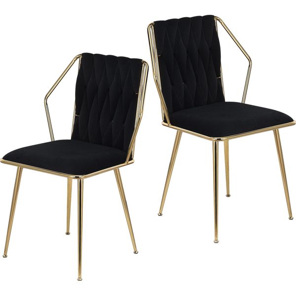Set Di 2 Sedie Da Pranzo In Velluto Con Schienale Intrecciato E Gambe In Metallo Dorato, Sedie Da Salotto, Per Sala Da Pranzo, Soggiorno, Cucina, Bagno Turco (Grigio)-image
