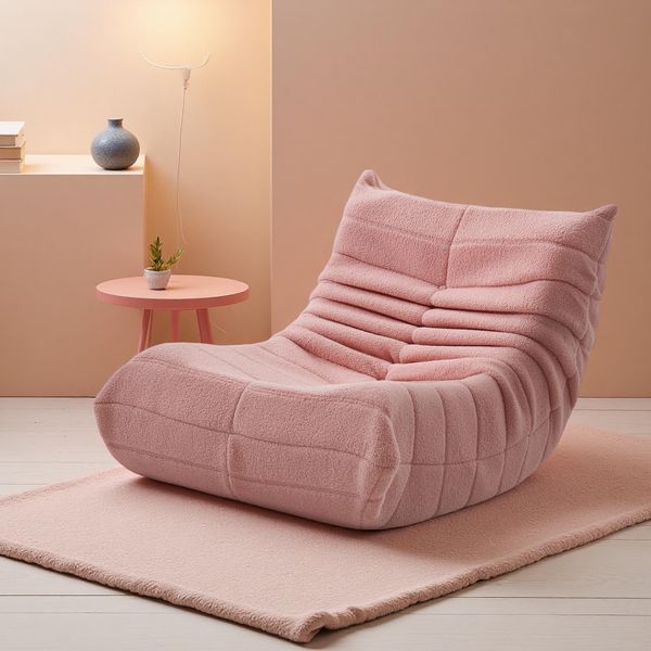 Poltrona Pigra In Peluche Rosa, Tessuto In Morbida Pelle D'agnello, Leggera E Portatile, Imbottitura Ad Alta Densità, Ideale Per Il Soggiorno, La Camera Da Letto O L'ufficio-image