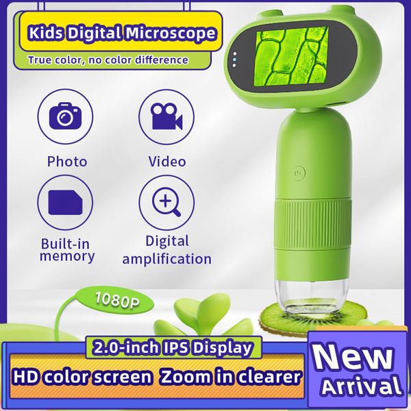 Microscopio Digitale Portatile Per Bambini 500X/1000X Ingrandimento 2.0 Pollici Schermo Ips 16MP Foto 1080P Video Batteria Incorporata Luci Di Riempimento Led Con 32GB Tf Card-image