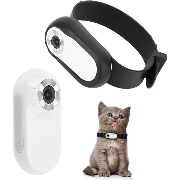 1080P Pet Camera Collar Cat Collar Camera 90�� Wide Angle Dog Collar Camera Mini Sports Camera Action Camera Per Gatti Cani Attività All'aperto-image