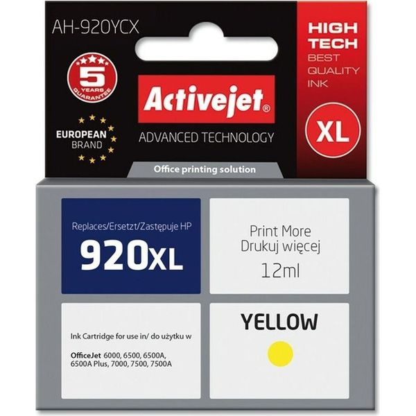 Activejet AH-920YCX Hp Printer Ink, Compatible For Hp 920XL CD974AE; Premium; 12 Ml; Yellow.-image