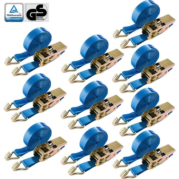 Cinghie Di Ancoraggio Arebos Con Cricchetto In Due Pezzi Con Gancio | 10 Pezzi 800Kg 6M | Cinghie A Cricchetto | Cinghie Di Ancoraggio | 25Mm | 800 Dan 0,8T | En 12195-2 | Gs Tested-image