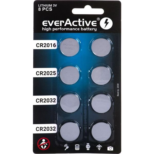 8 X Set Lithiumbatterien Everactive 4 X CR2032, 2 X CR2025, 2 X CR2016-image