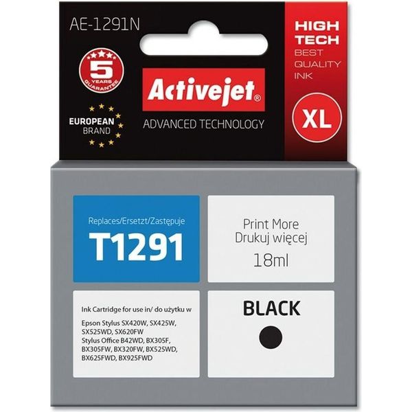 Activejet AE-1291N Ink (Replacement For Epson T1291; Supreme; 18 Ml; Black)-image