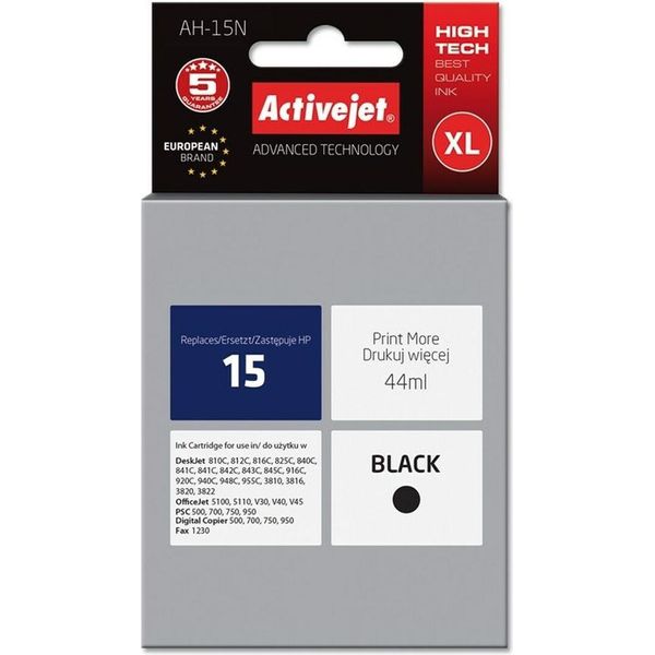 Activejet AH-15N Ink Cartridge (Replacement For Hp 15 C6615N; Supreme; 44 Ml; Black)-image