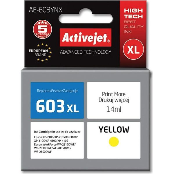 Activejet AE-603YNX Ink (Replacement For Epson 603XL T03A44; Supreme; 14 Ml; Yellow)-image