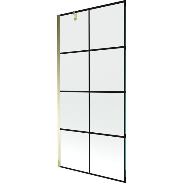 Mexen Next Paravento Da Doccia A 1 Anta 90 X 150 Cm, Griglia Nera, Dorato - 895-090-000-00-77-50-image