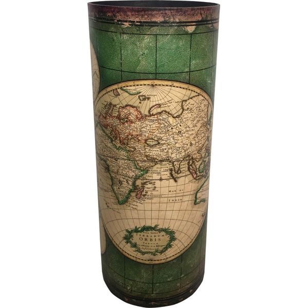 Rebecca Mobili Portaombrelli, Stampa Del Mappamondo In Legno E Tela, Beige E Verde-image